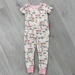 Kids Carousel Print Pajamas - Pink Trim
